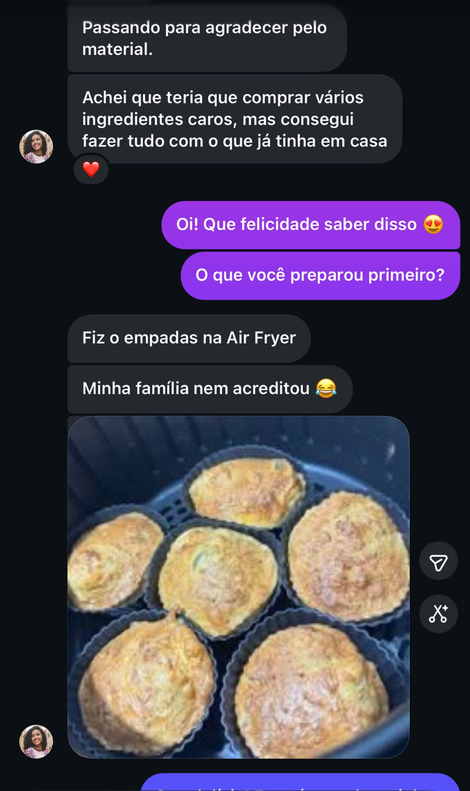 Print de conversa: cliente fez empadas na Air Fryer